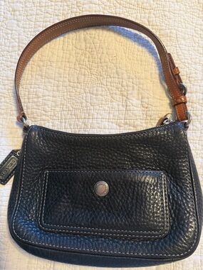 Coach Black Pebbled Leather Shoulder Bag with Brown Strap